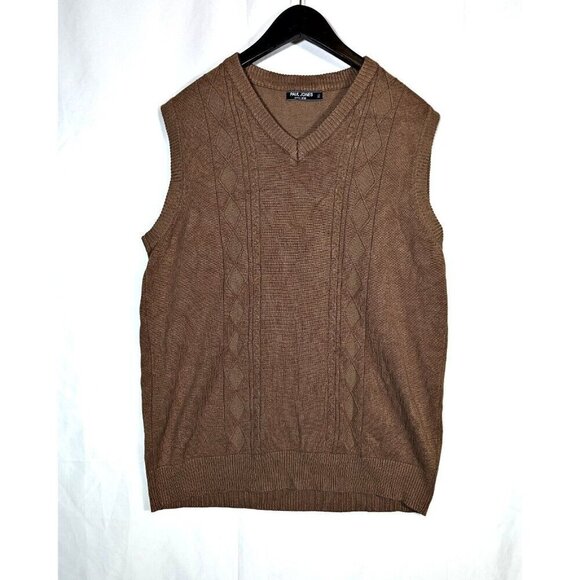 PJ PAUL JONES Mens V-Neck Knit Sweater Vest XL New Brown Grandpa Style Argyle - Picture 1 of 6